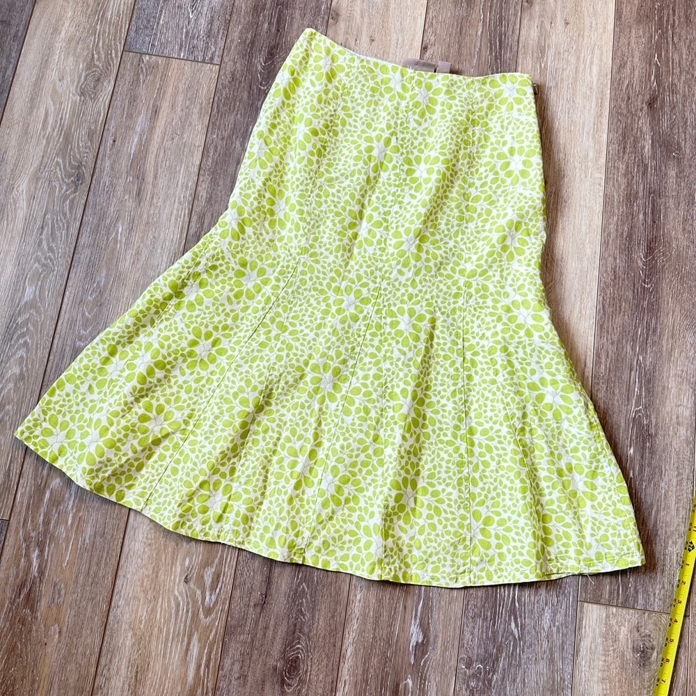 🛍️ Kim Rogers 100% Cotton green with white print skirt side zipper size P6